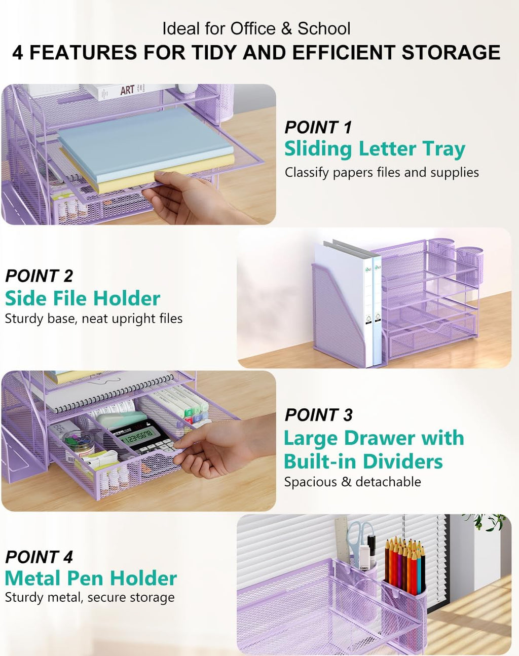 wali desk file organizer, 4 tier desktop paper, side view