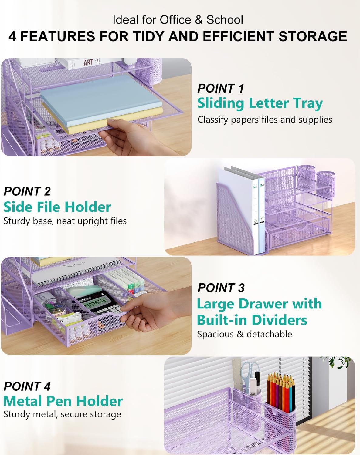 wali desk file organizer, 4 tier desktop paper, side view