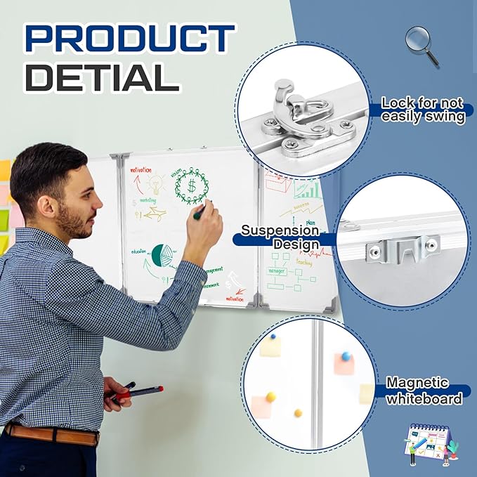 48” x 18” Foldable Whiteboard Dry Erase Board Large Tri Folding Whiteboard - Image 3