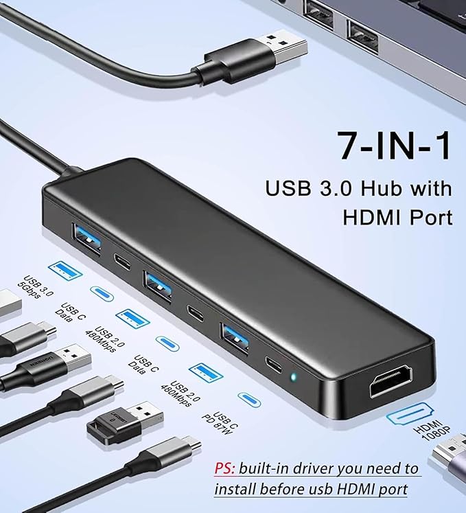 VIENON USB 3.0 to HDMI Adapter, USB 3.0 Hub - Image 2