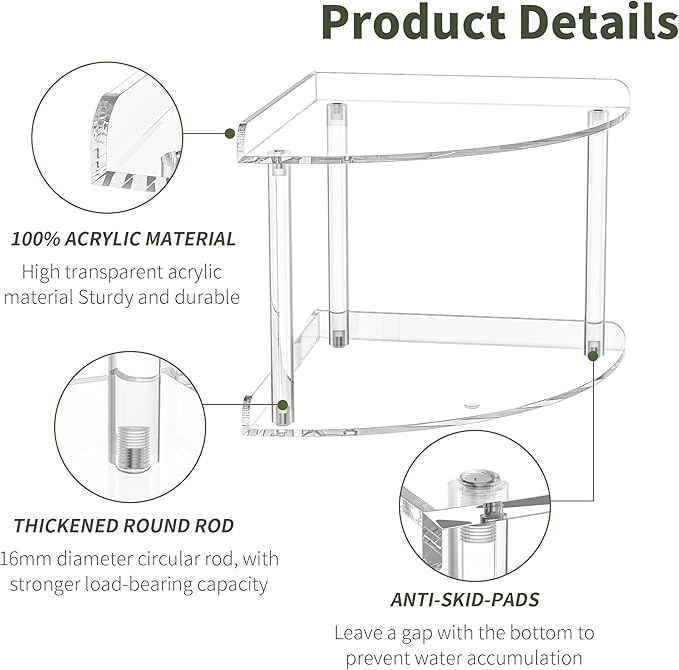 Sezanrpt 2 Tier Acrylic Corner Shelf Organizer Storage 9.5x9.5x8 Inch, - Image 5