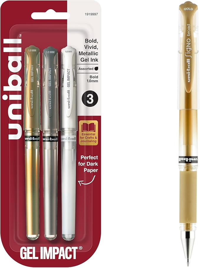 uniball Signo Gel Impact Pens, Bold Point, 3 Pack by uni-ball