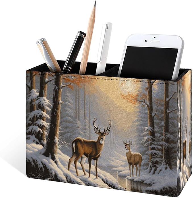 Famame Winter Wild Deer Snow Trees Pencil Holder - Image 2