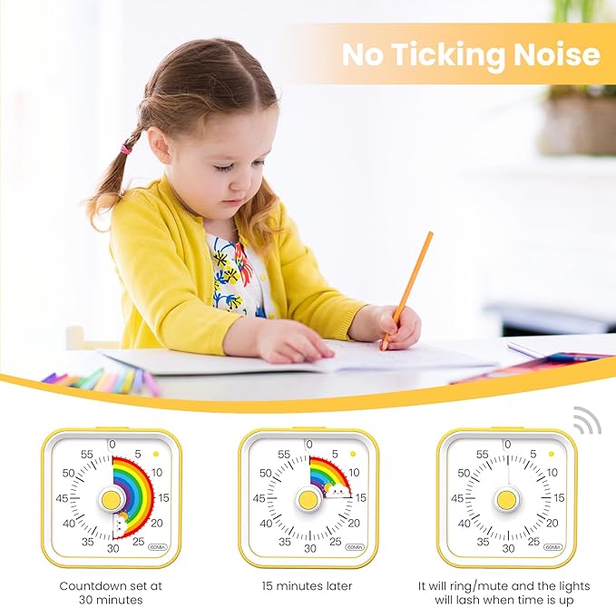Visual Timer for Kids with Pause Function, Cute Silent Timer with Rainbow for - Image 3