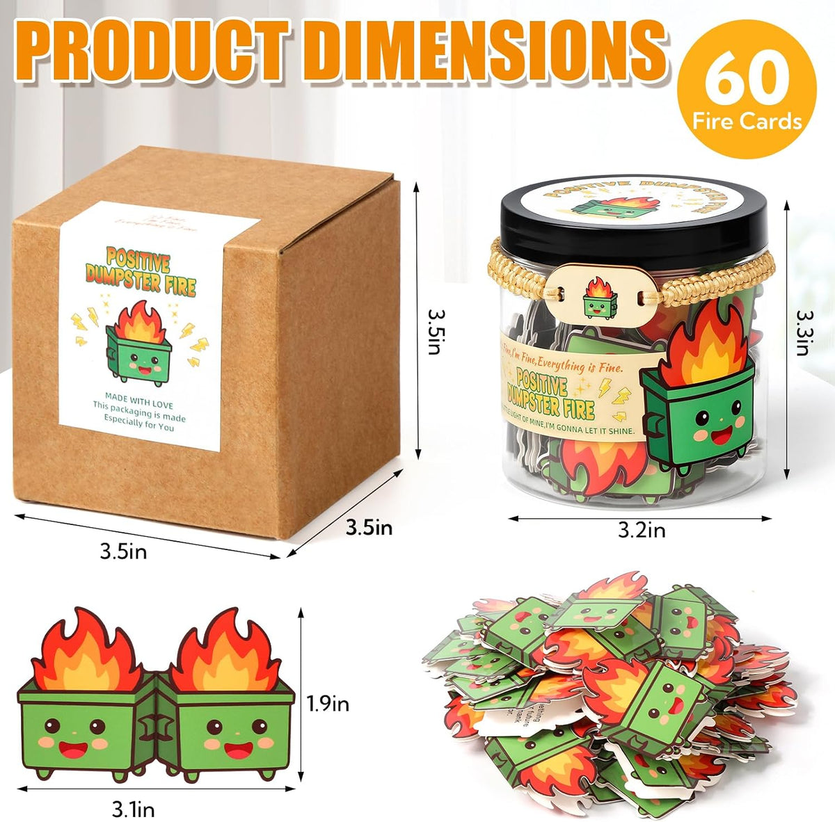 12 Pack Dumpster Fire Cards Jar with NFC Bracelet - 60 Positive Affirmation C...