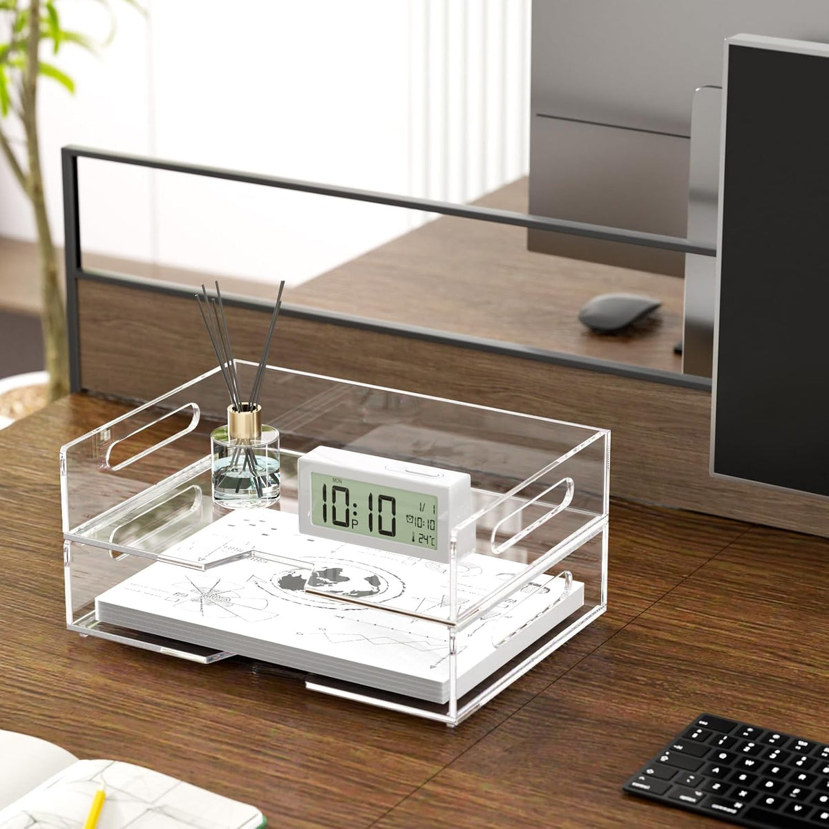 HIIMIEI Acrylic Paper Tray 2 Pack Clear Letter Tray Desk Stackable Organizer ...