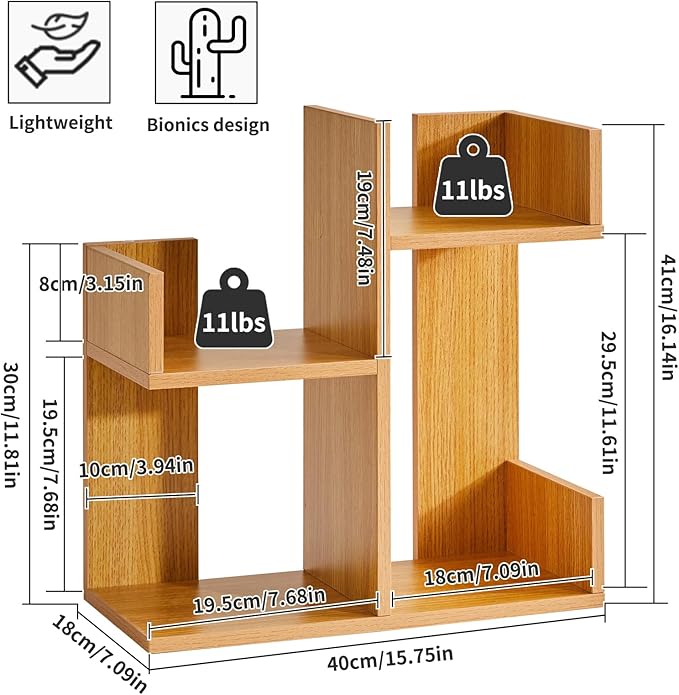 Aibiju Short Bookshelf Small Desk Organizer, Cactus Bookshelf Unique Bookcase - Image 3