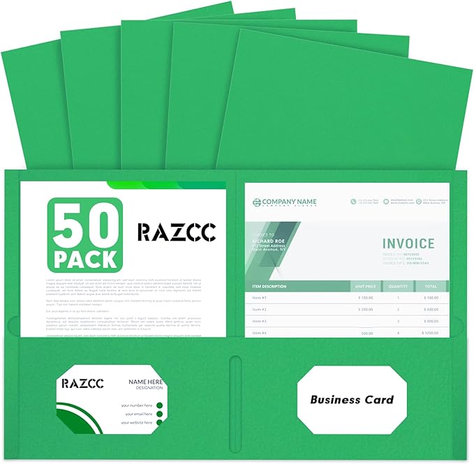 Two Pocket Folders, RAZCC 50 Pack 2 Pocket Folders Fit Letter Size Paper by RAZCC