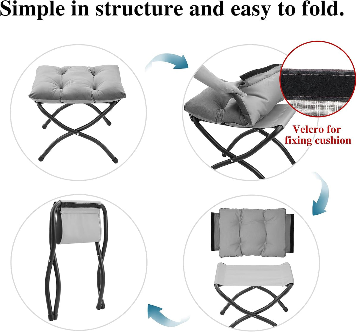 15"(h) folding ottoman, foldable footrest stool, portable small, front angle view