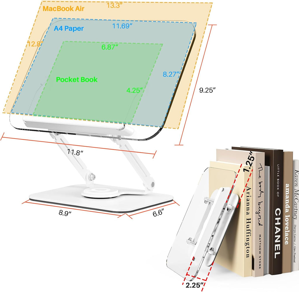 BYMECOST Acrylic Book Stand for Reading, Adjustable Book Holder, White