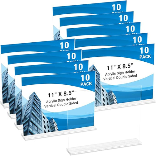 10 Pack Acrylic Sign Holder 11 x 8.5 Horizontal, Double-Sided Clear Sign Holder by DECOHOBO
