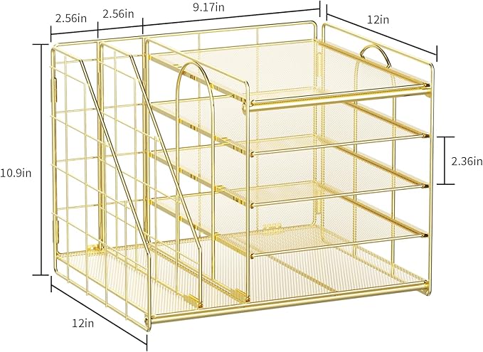 Marbrasse Desk Organizer with File Holder, 5-Tier Paper Letter Tray, Mesh Desk - Image 6