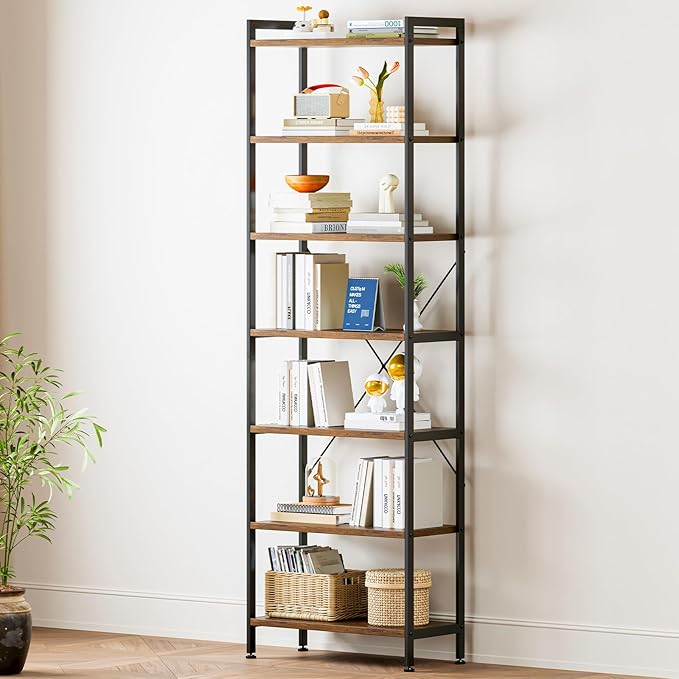 Casaottima Book Shelf, 7 Tier Tall Bookshelf, Modern Wood Bookcase Shelves by Casaottima