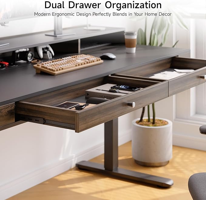 ONBRILL Standing Desk with Drawers, 55x23.6 Inch Electric Stand Up Desk with - Image 5