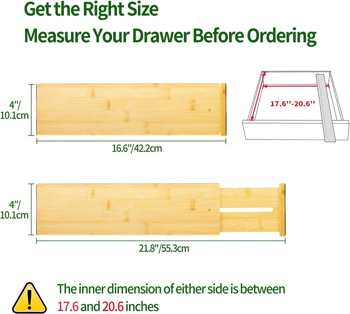 VaeFae 3 Pack Bamboo Drawer Dividers, 4" High Adjustable 16.6" - 21...