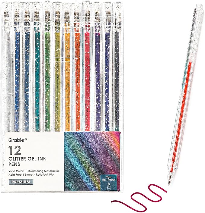 Grabie Glitter Gel Pens, 12 Colors Gel Pens by Grabie