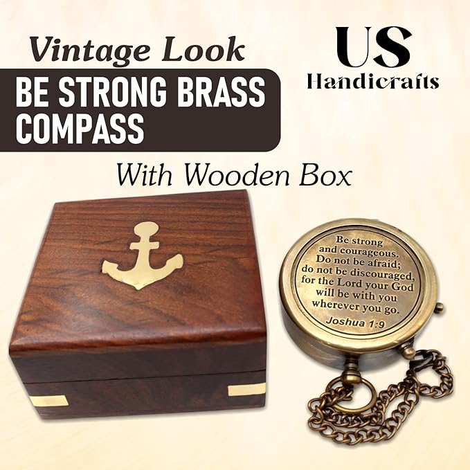 Be Strong and Courageous, Do Not Be Afraid Brass Engraved Compass - Image 2