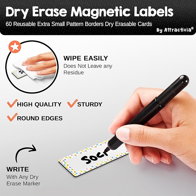 Attractivia Erase Magnetic Labels 2.8 x 1.2 in, Pattern Borders, Dry Erase - Image 2