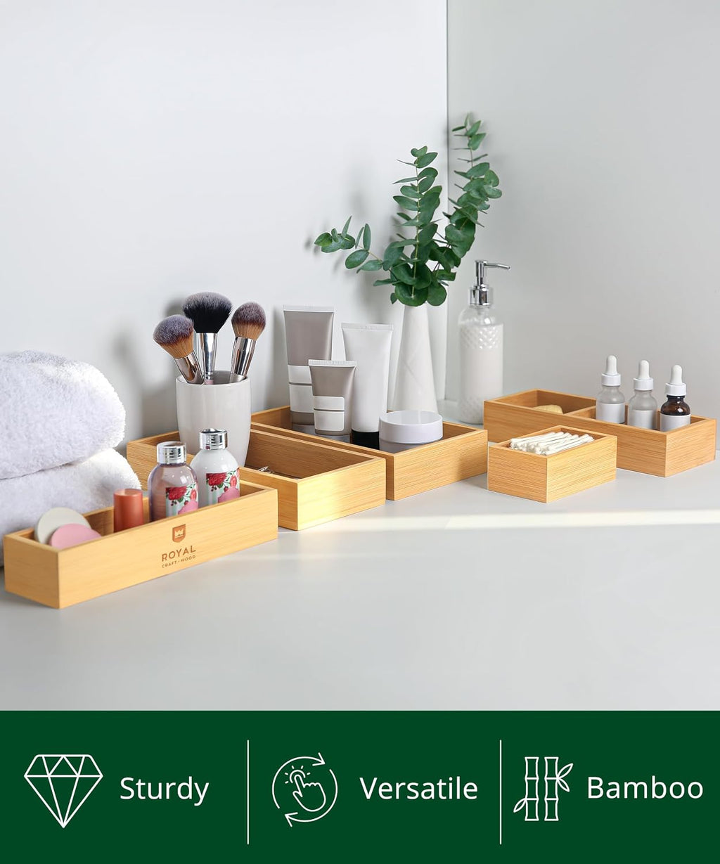 royal craft wood 5-piece bamboo drawer organizer set, side view
