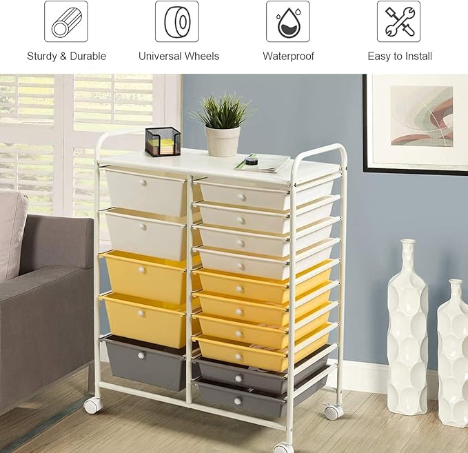 HAPPYGRILL 15-Drawer Rolling Cart, Storage Carts - Image 3