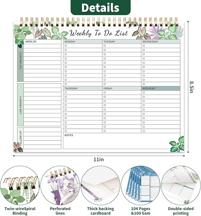 104 Pgs Weekly To Do List Notepad, 52 Duplex-Printed Undated Sheets 100 - Image 3