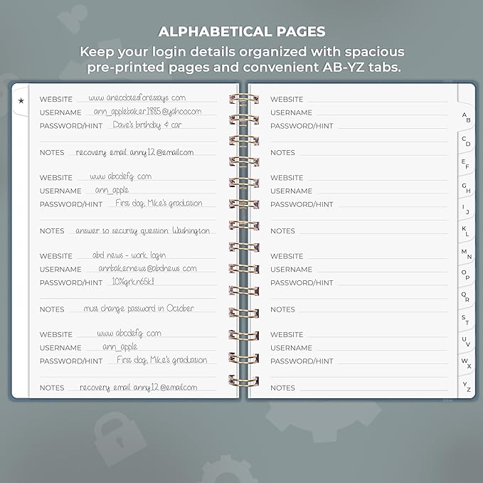 Clever Fox Password Book Spiral – Internet Address & Password Organizer - Image 3