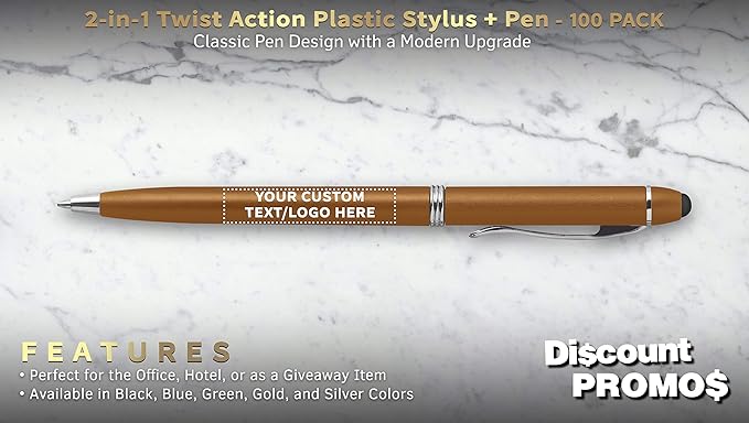 DISCOUNT PROMOS Custom Twist Action Plastic Stylus Pens, Personalized Bulk Pack - Image 2