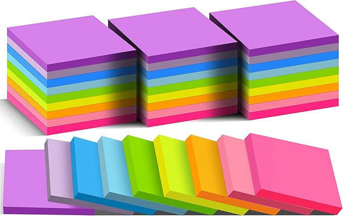 Sticky Notes 3x3 in Post, 9 Bright Colors Self-Stick Note Pads it, Strong by VIPSTAR
