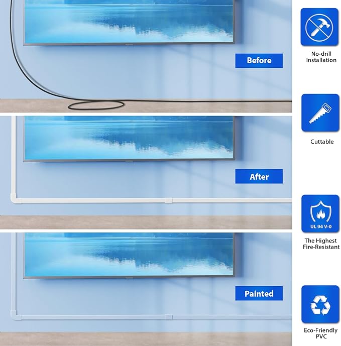 Cord Hider Wall for One Cord, 136in Wire Covers Wall, Easy Install Cable Cover - Image 4