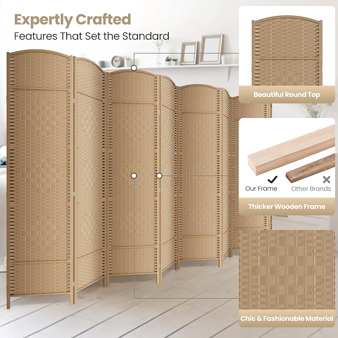 8 Panel Room Divider, 6Ft Folding Privacy Screen, Tall - Image 2