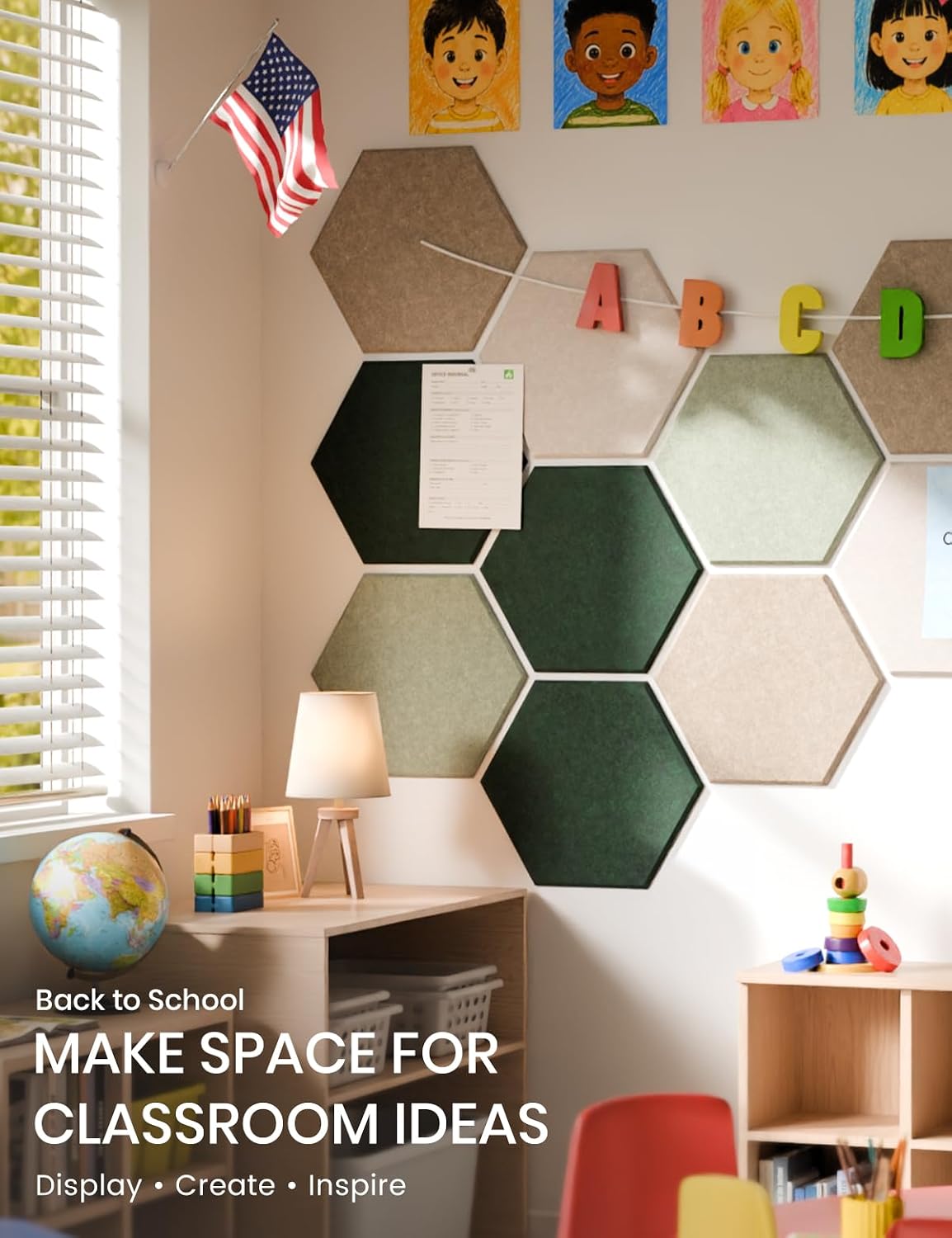 Fluxynara 12-Pack Hexagon Felt Bulletin Board Tiles, Nordic Moss-1