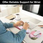 Keyboard Wrist Rest Mouse Pad with Wrist Support, Gaming Mousepad with Non-Slip Base, Ergonomic Mouse Wrist Arm Cushion Support for Home Office Laptop Computer, Easy Typing Pain Relief, Pink Flower