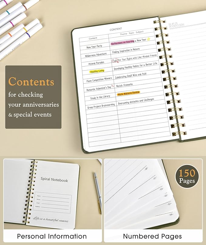 Lined Spiral Journal Notebook, A5 Hardcover Spiral Journals - Image 2