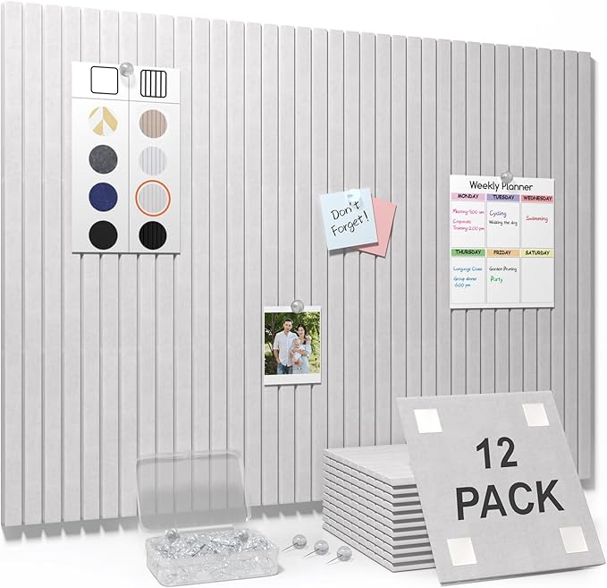 Smarpau Large Cork Board for Walls, 12 Pack Slat Felt Wall Tiles by Smarpau