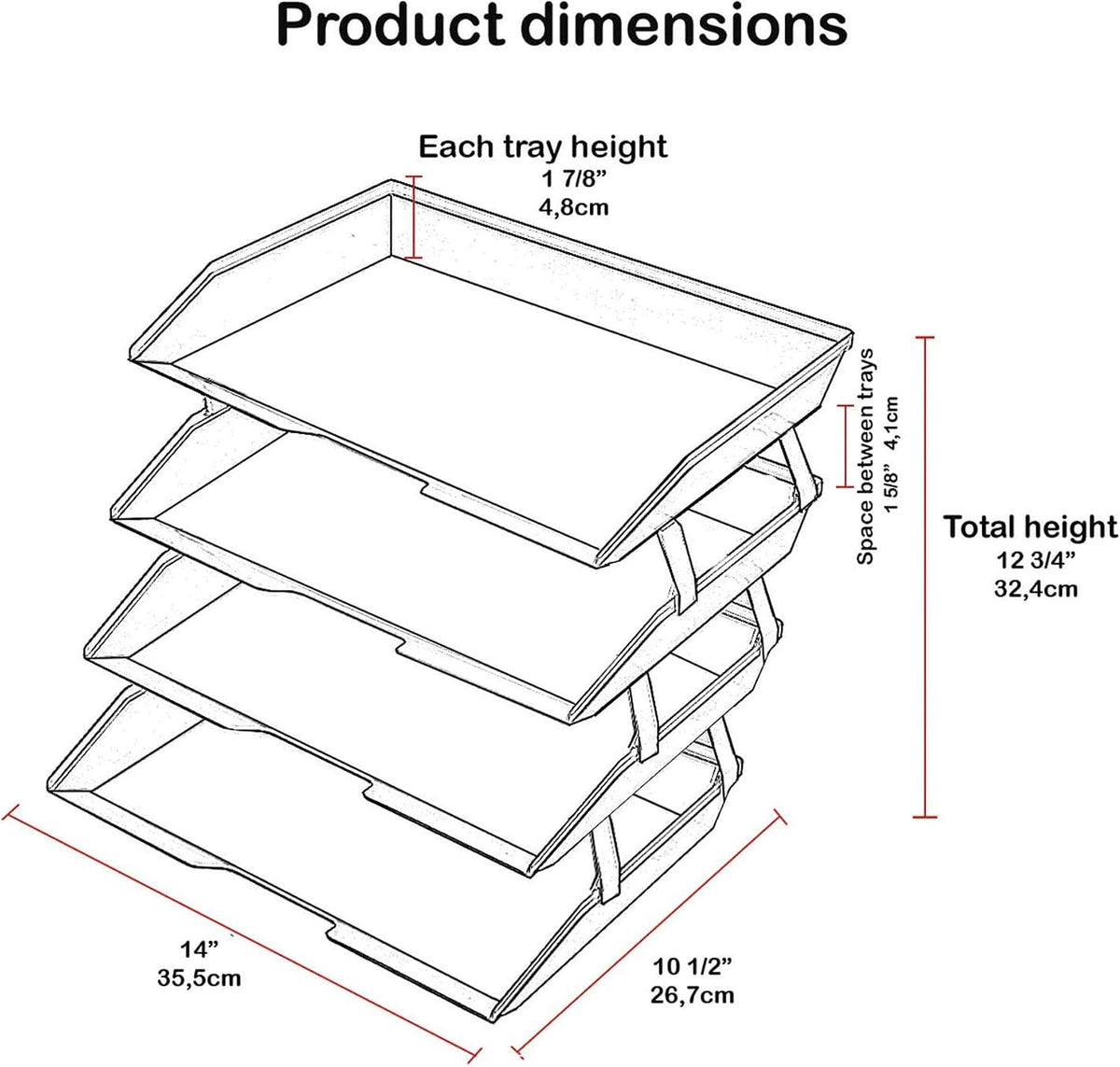 Acrimet 4-Tier Paper Letter Tray, Desk File Organizer, Plastic, Clear