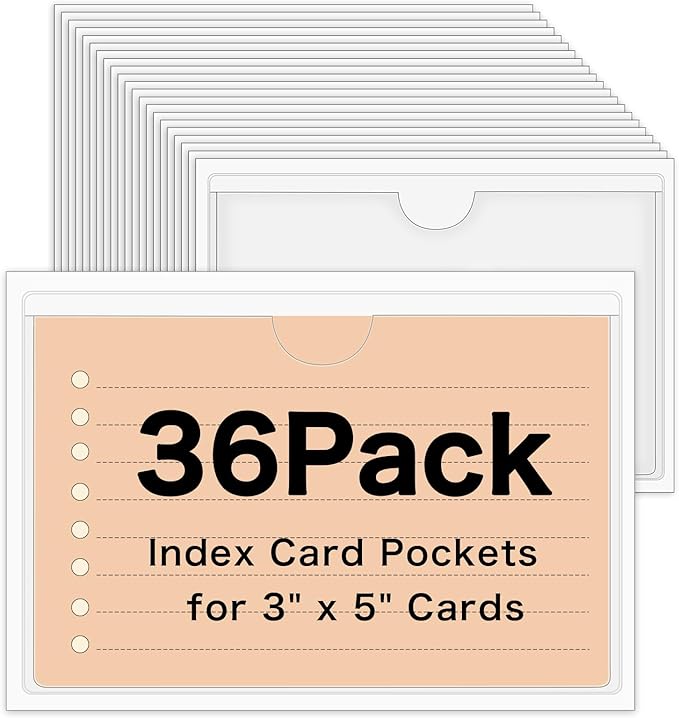 36 Pack 3" x 5" Index Card Holder Adhesive Plastic Label Holders Clear Tote Bag by BESARME