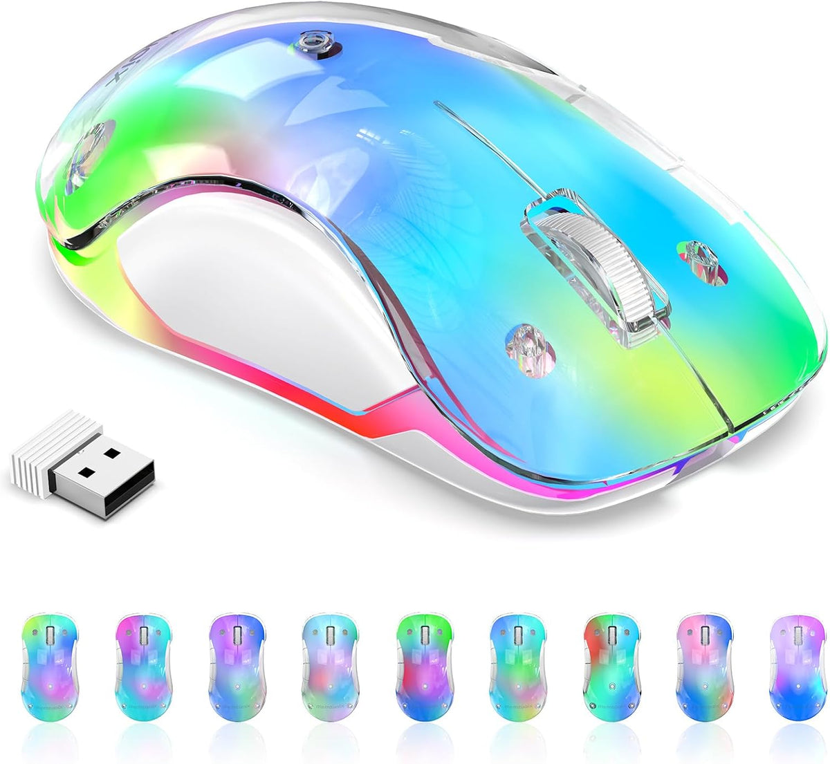 memzuoix 2.4G Wireless Mouse with Customizable Cover & 9-Color LED - Rech...