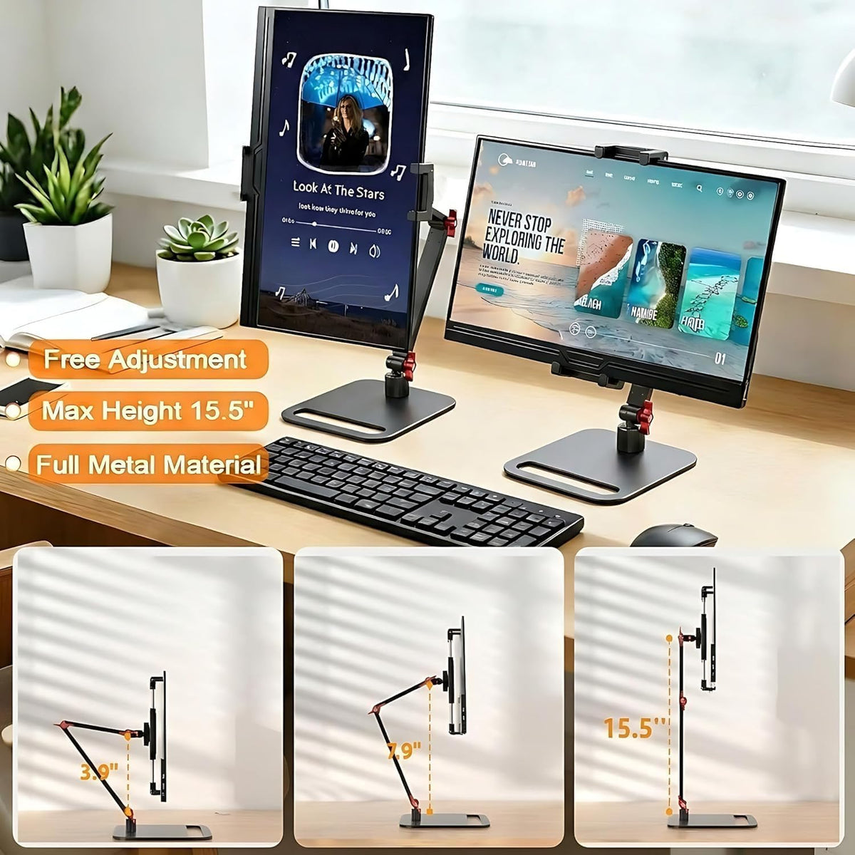Upgrade Portable Monitor Stand Tool-Free Adjustment Tablet Holder