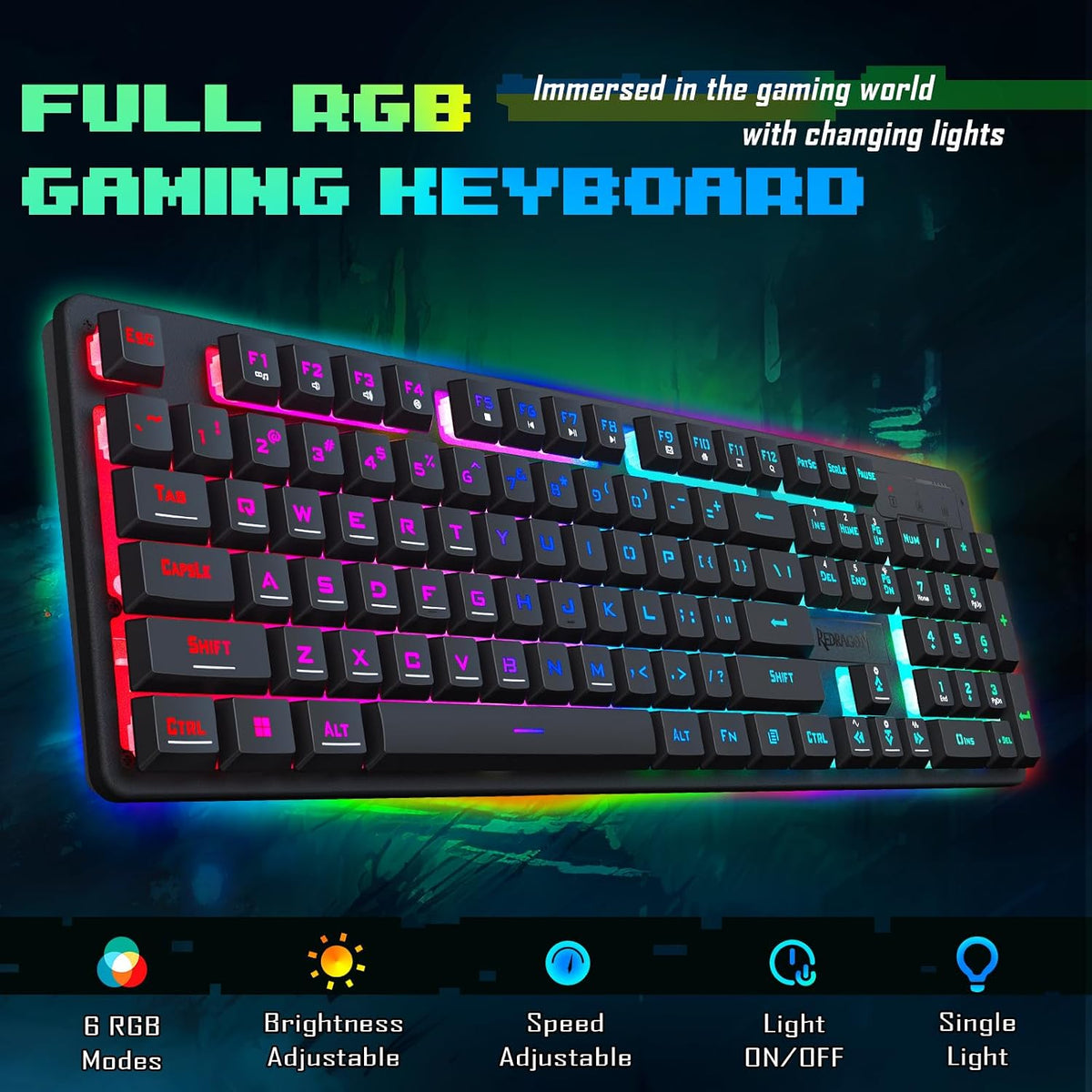 Redragon Updated S107 Gaming Keyboard and Mouse, RGB Gaming Keyboard and 1000...
