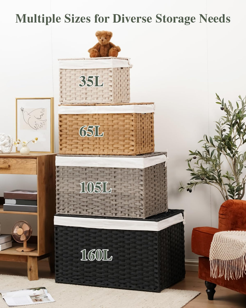 setvson storage basket with lid rattan woven storage, close-up detail