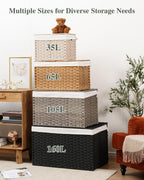 setvson storage basket with lid rattan woven storage, close-up detail