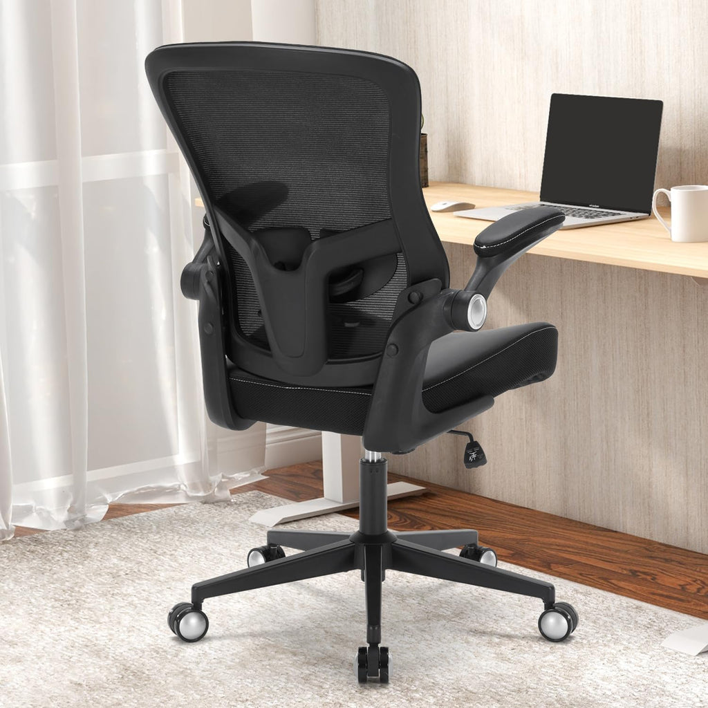 Heavy Duty Office Chair, 400lbs Ergonomic Desk Office Chair for Heavy People, Home Office Desk Chairs with Flip-Up Arms Computer Executive Task Chair with Adjustable Lumbar Support