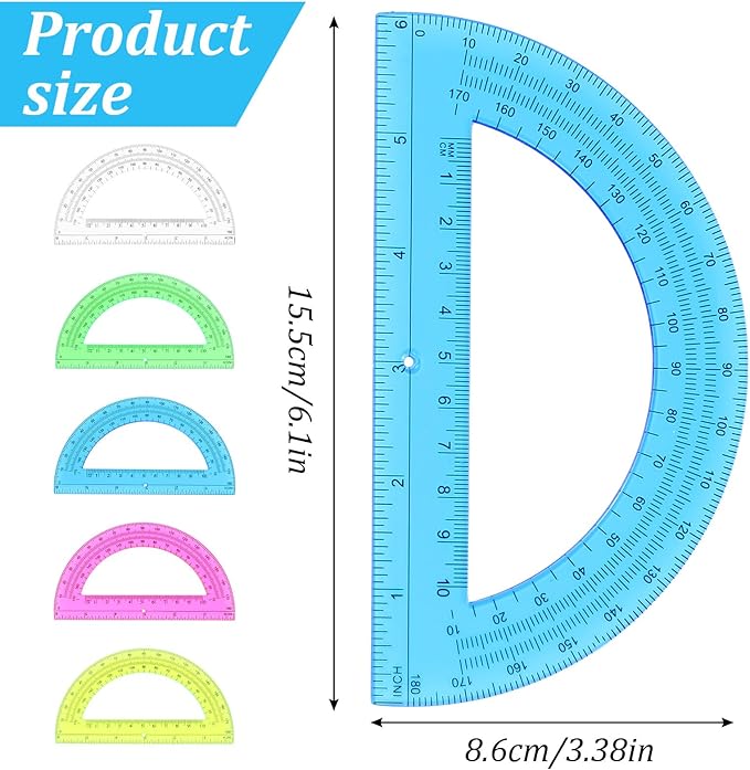 100 Pieces Protractors Bulk Plastic 180 Degrees 6 Inch Translucent Protractors - Image 3