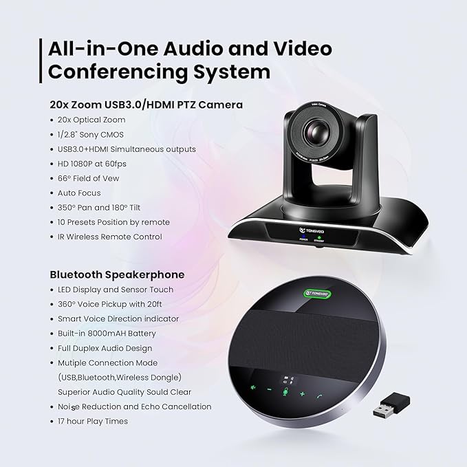 20x Zoom Conference Room Camera System TONGVEO All-in-1 Video and Audio - Image 2