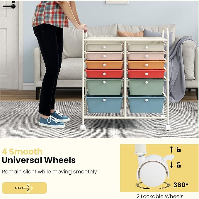 Giantex 12 Drawer Rolling Storage Cart Tools Scrapbook Paper Office School - Image 7