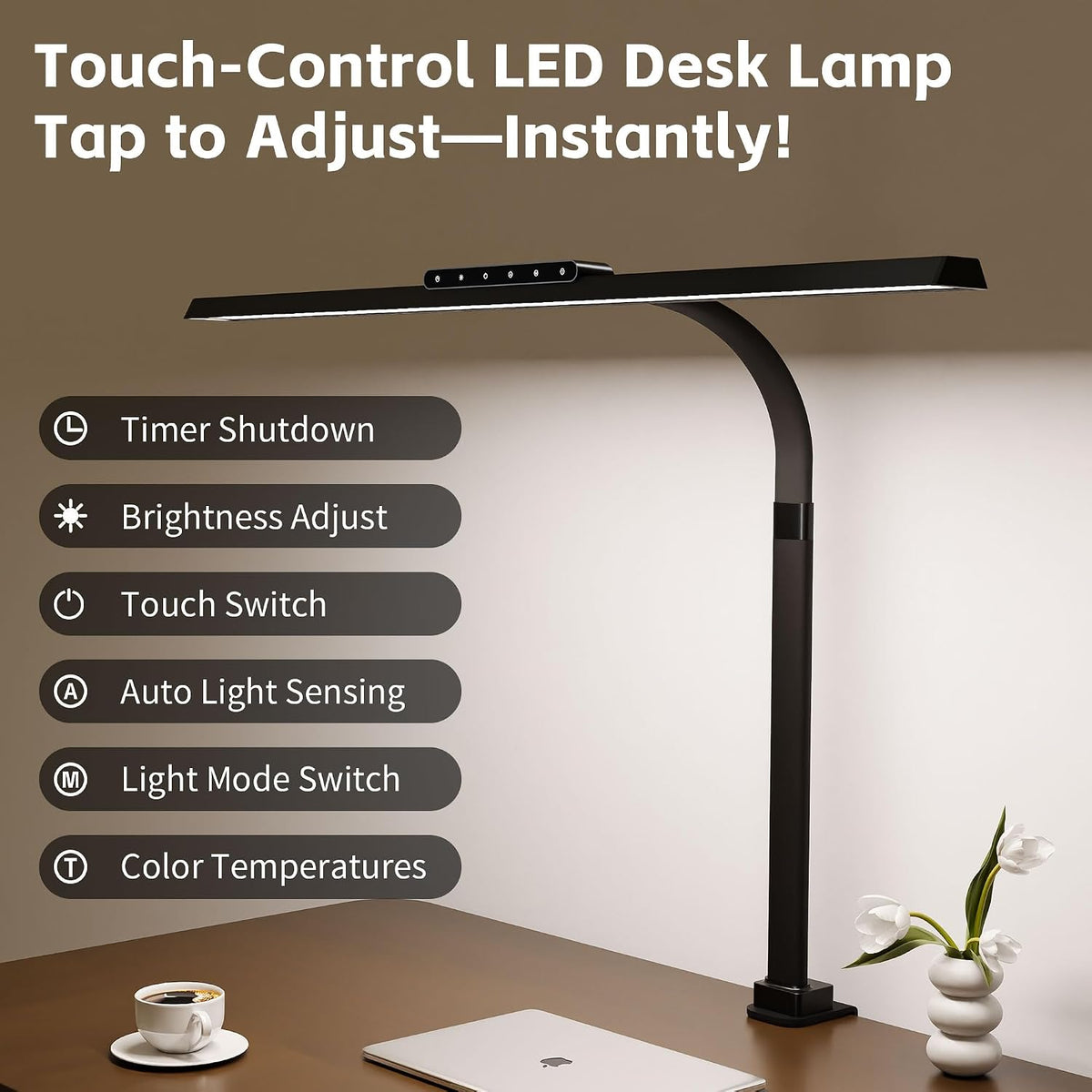 LED Desk Lamp with Clamp for Home Office, 24W Super Bright Tall Desk Light