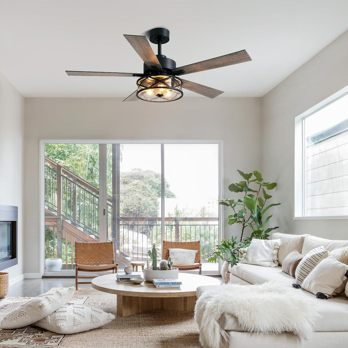 farmhouse ceiling fans with lights and remote control on a desk or shelf