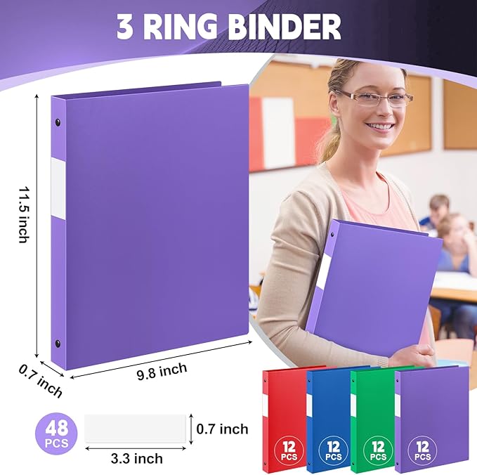 Henoyso 48 Pcs 3 Ring Binder 0.5 Inch Round Fits Letter Size 8.5'' x 11'' Paper - Image 2