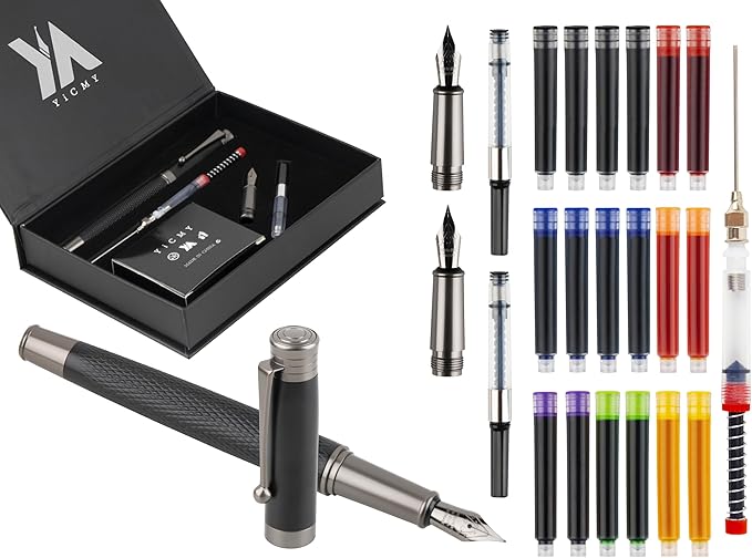 YICMY Fancy Fountain Pen Set – Fine & Medium Nibs, Includes 18 Ink Cartridges by YICMY