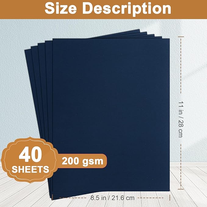 Silunkia 40 Sheets Navy Blue Cardstock 8.5 x 11 Scrapbook Paper, 75lb - Image 2